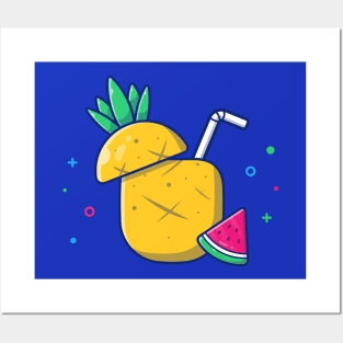 Pineapple Juice And Watermelon Cartoon Posters and Art